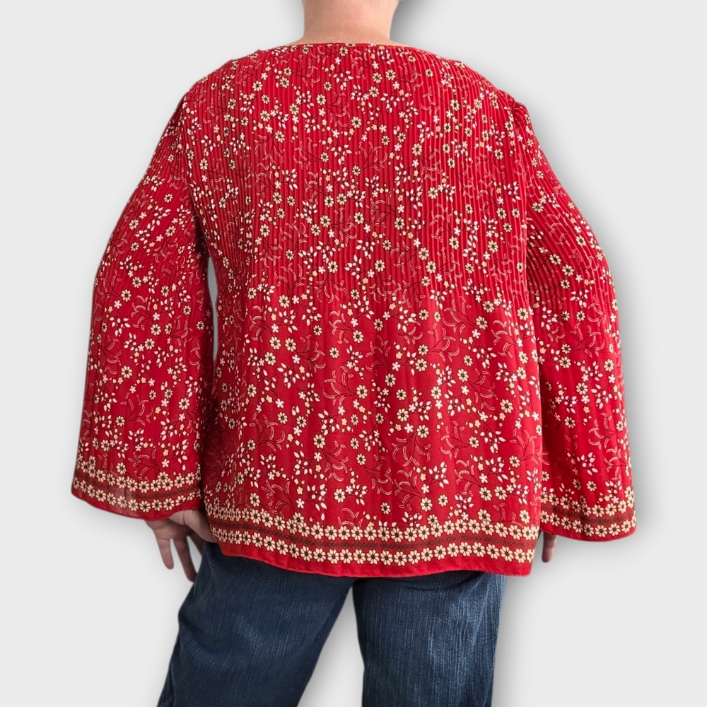 Max Studio Red & White Floral Blouse Size Small - Picture 3 of 5
